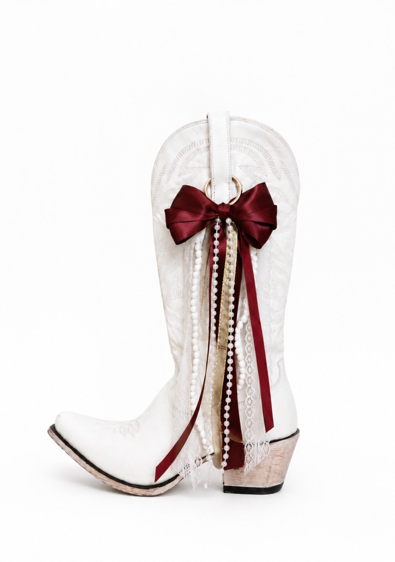 The 979 | Maroon & White Boot Bows